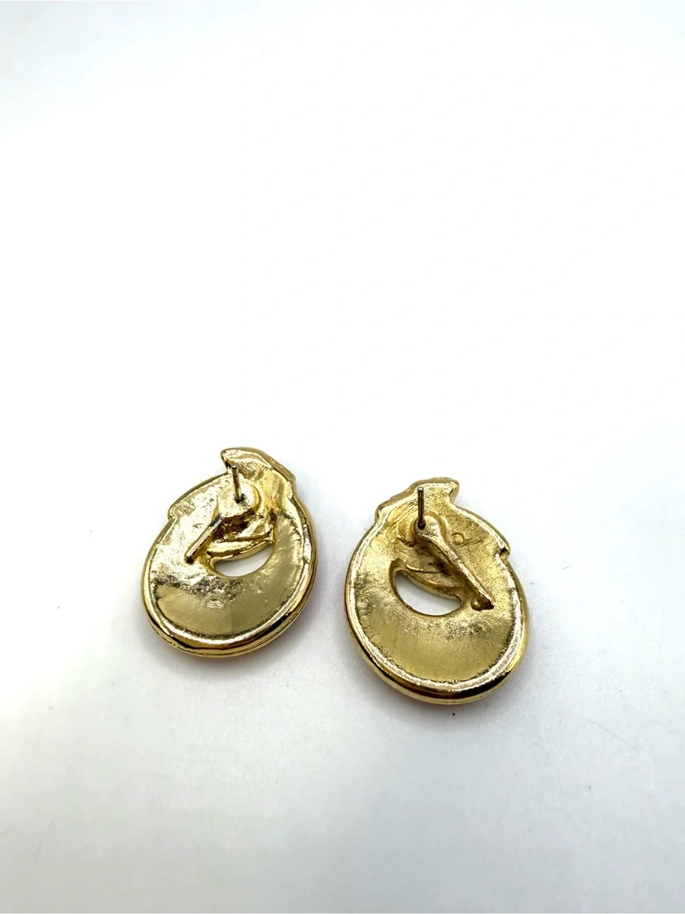 Vintage Gold Tone Burgundy Teal Enamel Swirl Stud Earrings